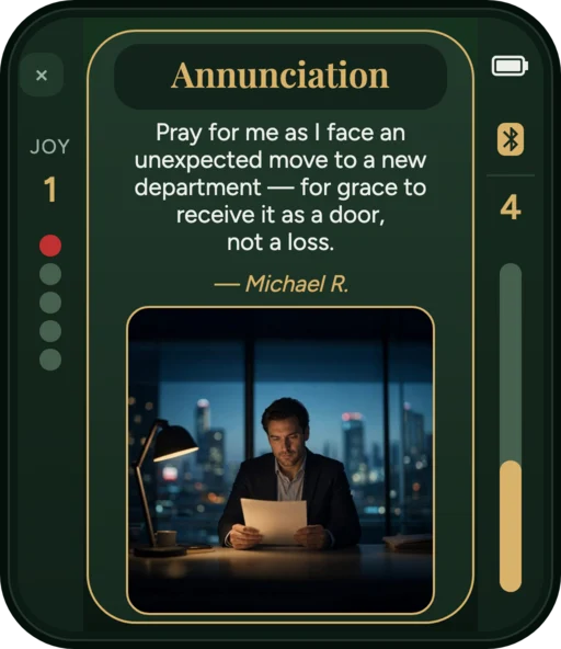 Intentional prayer card on the device screen