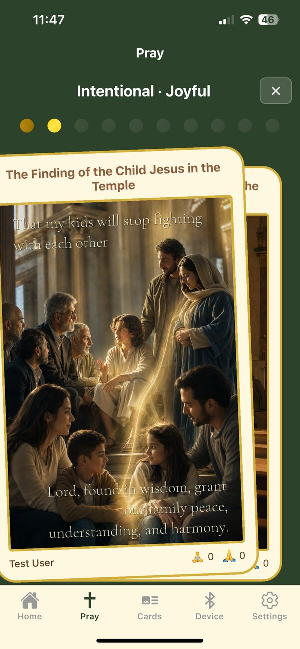Intentional prayer card being prayed during a rosary