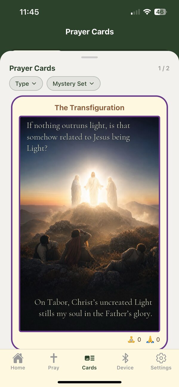 AI-generated prayer card in the user's deck